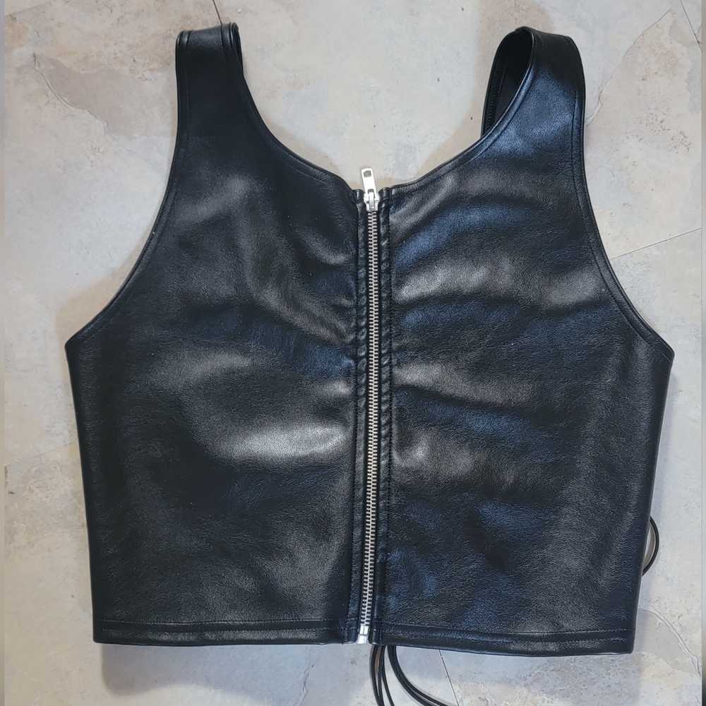 Black Milk Clothing Vegan Leather Corset Top (Zip Up Front)
